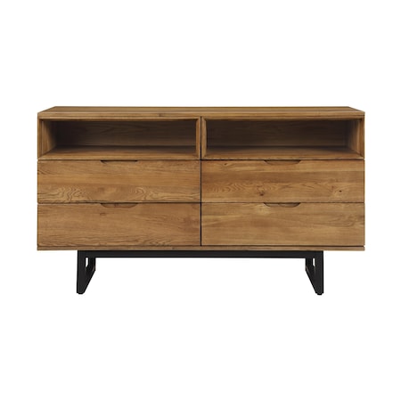 Armen Living Aldo 4 Drawer Dresser in Brown Oak Wood with Black Metal Legs LCAODRROAK